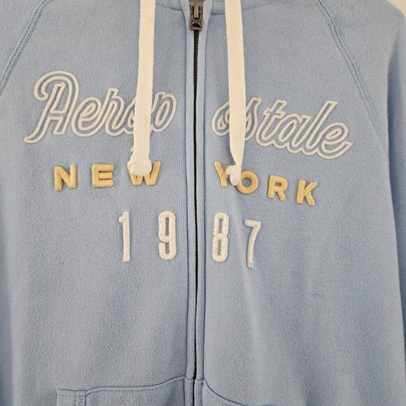 Aeropostale 1987 Full Zip Hoodie Light Blue Sweatshirt Size Large - Picture 4 of 8